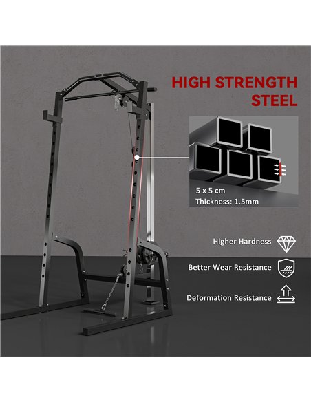 SPORTNOW Power Cage Power Rack with 15-Level Squat Rack, Cable Pulley System, Lat Pulldown & Pull Up Bar - pic 200148 | FastDaddyshop