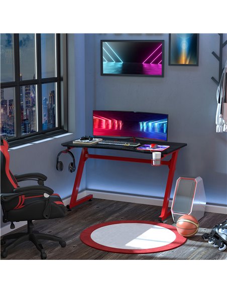 HOMCOM Gaming Desk with Cup Headphone Holder Adjustable Feet Cable Organiser, Red - pic 20015 | FastDaddyshop