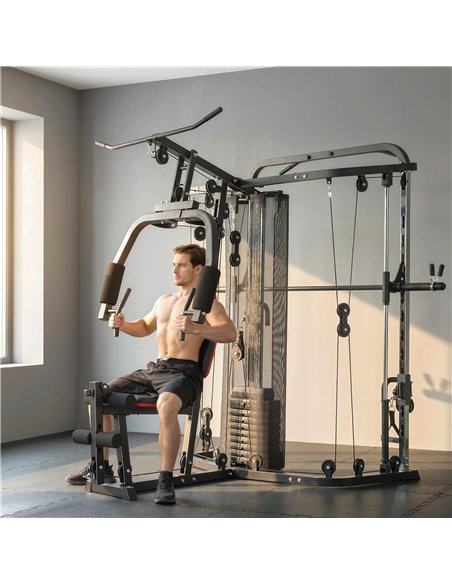 SPORTNOW Home Multi Gym Smith Machine with 65kg Weight Stack, Cable Pulley System, Chest Station, Preacher Pad & Leg Developer - pic 200151 | FastDaddyshop