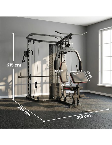 SPORTNOW Home Multi Gym Smith Machine with 65kg Weight Stack, Cable Pulley System, Chest Station, Preacher Pad & Leg Developer - pic 200152 | FastDaddyshop
