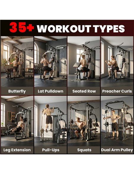 SPORTNOW Home Multi Gym Smith Machine with 65kg Weight Stack, Cable Pulley System, Chest Station, Preacher Pad & Leg Developer - pic 200153 | FastDaddyshop
