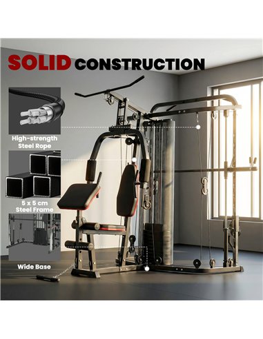 SPORTNOW Home Multi Gym Smith Machine with 65kg Weight Stack, Cable Pulley System, Chest Station, Preacher Pad & Leg Developer