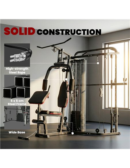 SPORTNOW Home Multi Gym Smith Machine with 65kg Weight Stack, Cable Pulley System, Chest Station, Preacher Pad & Leg Developer - pic 200155 | FastDaddyshop