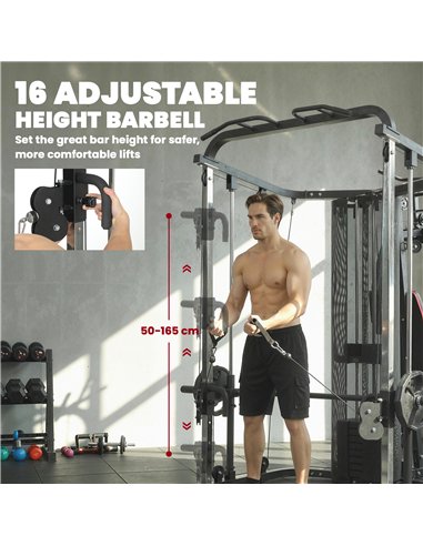 SPORTNOW Home Multi Gym Smith Machine with 65kg Weight Stack, Cable Pulley System, Chest Station, Preacher Pad & Leg Developer