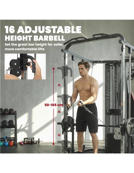SPORTNOW Home Multi Gym Smith Machine with 65kg Weight Stack, Cable Pulley System, Chest Station, Preacher Pad & Leg Developer - pic 200156 | FastDaddyshop