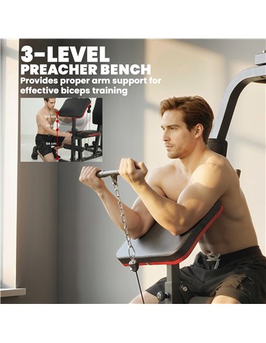 SPORTNOW Home Multi Gym Smith Machine with 65kg Weight Stack, Cable Pulley System, Chest Station, Preacher Pad & Leg Developer