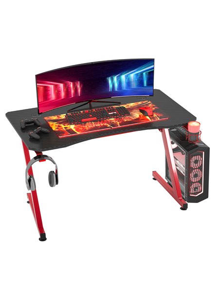 HOMCOM Gaming Desk with Cup Headphone Holder Adjustable Feet Cable Organiser, Red - pic 20016 | FastDaddyshop
