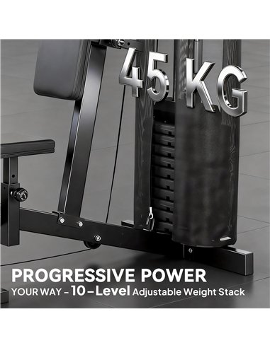 SPORTNOW Multi Gym with Adjustable Seat and Back, All in One Home Gym Machine with 45kg Weight Stack for Full Body Strength Trai