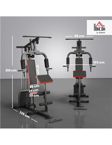 HOMCOM Multigym Station, with 66KG Weight Stack, for Strength Training, Black