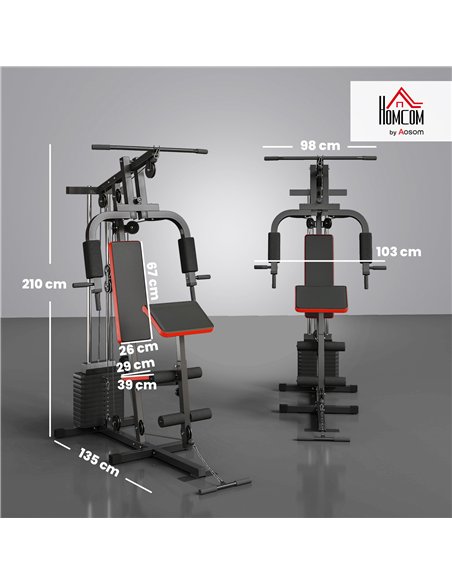 HOMCOM Multigym Station, with 66KG Weight Stack, for Strength Training, Black - pic 200170 | FastDaddyshop
