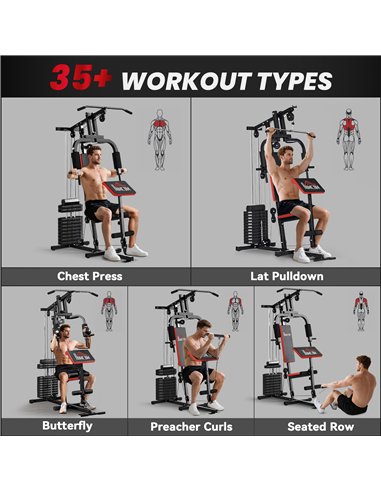 HOMCOM Multigym Station, with 66KG Weight Stack, for Strength Training, Black