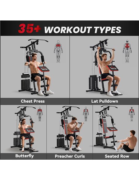 HOMCOM Multigym Station, with 66KG Weight Stack, for Strength Training, Black - pic 200171 | FastDaddyshop