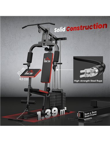 HOMCOM Multigym Station, with 66KG Weight Stack, for Strength Training, Black