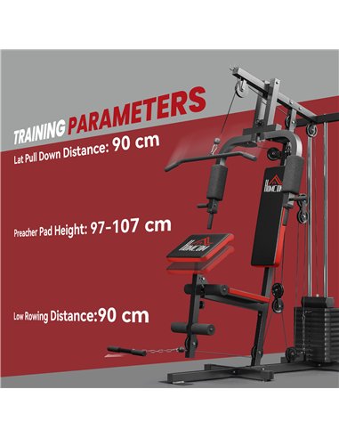 HOMCOM Multigym Station, with 66KG Weight Stack, for Strength Training, Black