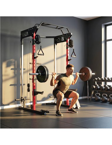 SPORTNOW Power Cage, Power Rack with Adjustable Cable Pulley System, Pull-Up Bar, Dip Station, Landmine