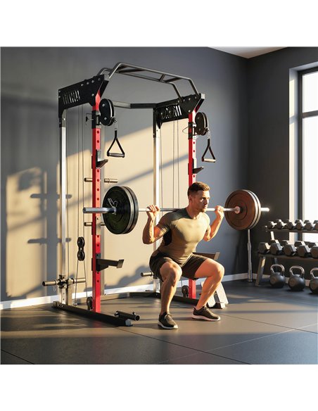 SPORTNOW Power Cage, Power Rack with Adjustable Cable Pulley System, Pull-Up Bar, Dip Station, Landmine - pic 200187 | FastDaddyshop