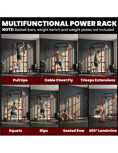 SPORTNOW Power Cage, Power Rack with Adjustable Cable Pulley System, Pull-Up Bar, Dip Station, Landmine