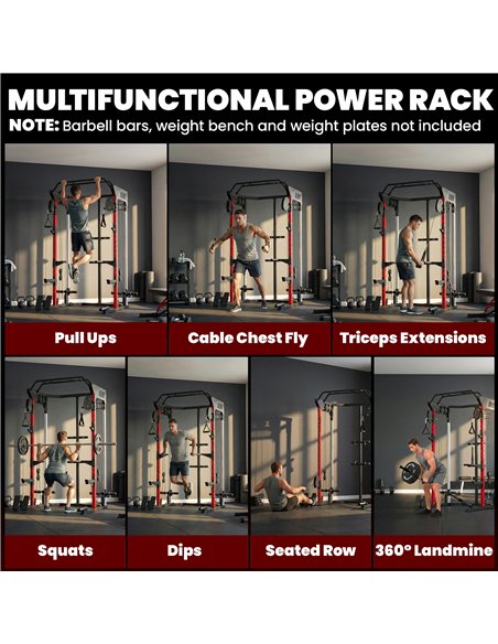 SPORTNOW Power Cage, Power Rack with Adjustable Cable Pulley System, Pull-Up Bar, Dip Station, Landmine - pic 200189 | FastDaddyshop