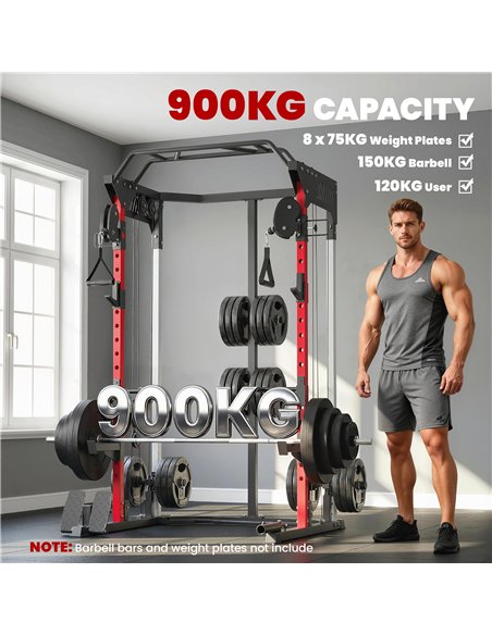 SPORTNOW Power Cage, Power Rack with Adjustable Cable Pulley System, Pull-Up Bar, Dip Station, Landmine - pic 200190 | FastDaddyshop