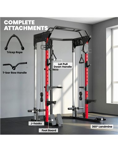 SPORTNOW Power Cage, Power Rack with Adjustable Cable Pulley System, Pull-Up Bar, Dip Station, Landmine