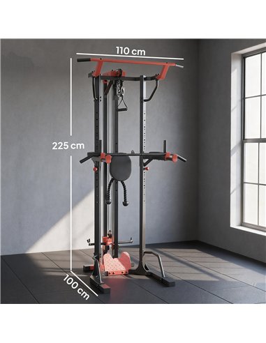 SPORTNOW Power Tower with Lat Pull Down Machine, Pull Up Bar, Dip Station, Adjustable Height Power Pack for Home Gym