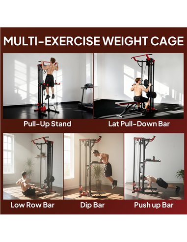 SPORTNOW Power Tower with Lat Pull Down Machine, Pull Up Bar, Dip Station, Adjustable Height Power Pack for Home Gym
