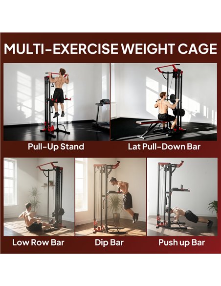 SPORTNOW Power Tower with Lat Pull Down Machine, Pull Up Bar, Dip Station, Adjustable Height Power Pack for Home Gym - pic 200207 | FastDaddyshop