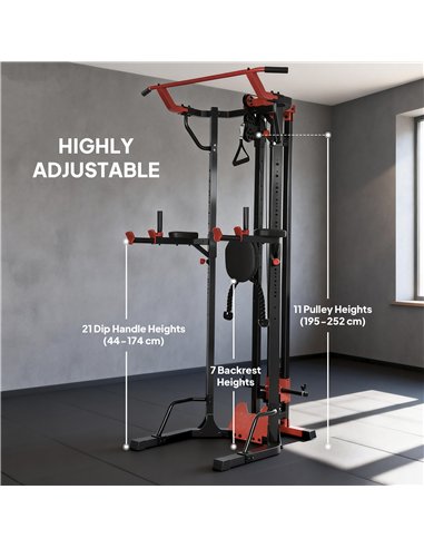 SPORTNOW Power Tower with Lat Pull Down Machine, Pull Up Bar, Dip Station, Adjustable Height Power Pack for Home Gym