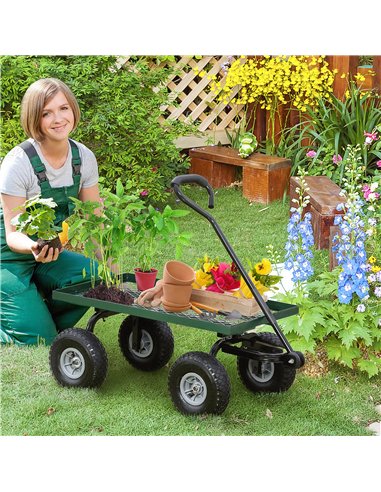 Outsunny Garden Trolley Cart, Heavy Duty Garden Cart with Metal Frame, 10" Pneumatic Wheels, Rotating Handle, 150kg Capacity, fo