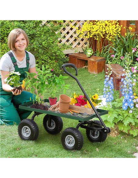 Outsunny Garden Trolley Cart, Heavy Duty Garden Cart with Metal Frame, 10" Pneumatic Wheels, Rotating Handle, 150kg Capacity, fo - pic 200214 | FastDaddyshop
