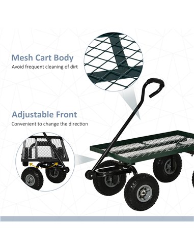 Outsunny Garden Trolley Cart, Heavy Duty Garden Cart with Metal Frame, 10" Pneumatic Wheels, Rotating Handle, 150kg Capacity, fo