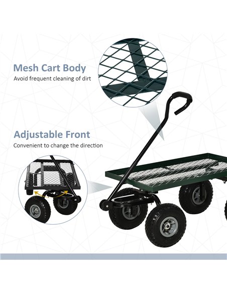 Outsunny Garden Trolley Cart, Heavy Duty Garden Cart with Metal Frame, 10" Pneumatic Wheels, Rotating Handle, 150kg Capacity, fo - pic 200218 | FastDaddyshop