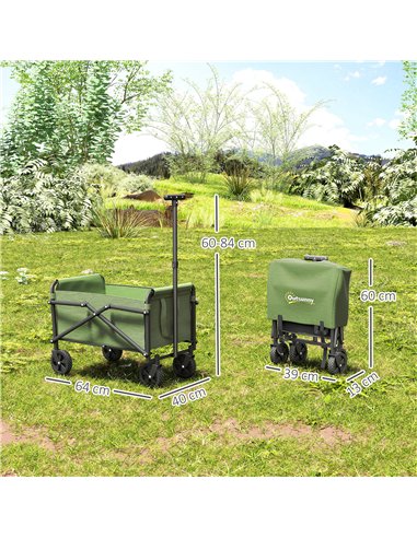 Outsunny 62L Festival Trolley on Wheels, Portable Small Folding Trolley Cart, 60kg Heavy Duty Collapsible Foldable Wagon with Ad