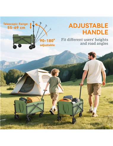 Outsunny 62L Festival Trolley on Wheels, Portable Small Folding Trolley Cart, 60kg Heavy Duty Collapsible Foldable Wagon with Ad