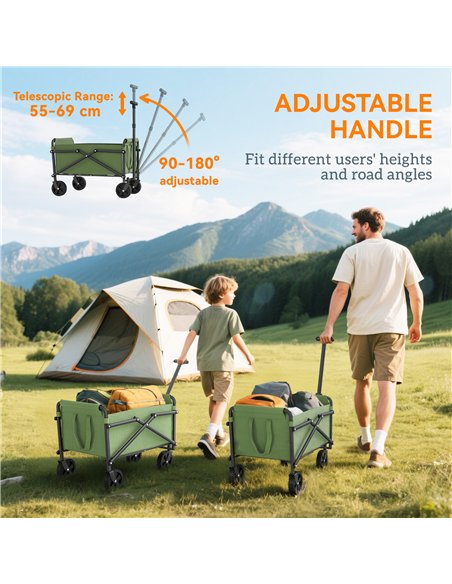 Outsunny 62L Festival Trolley on Wheels, Portable Small Folding Trolley Cart, 60kg Heavy Duty Collapsible Foldable Wagon with Ad - pic 200229 | FastDaddyshop