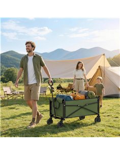 Outsunny 81L Festival Trolley on Wheels, Compact Garden Folding Trolley Cart with Adjustable Handle 80L Green 2
