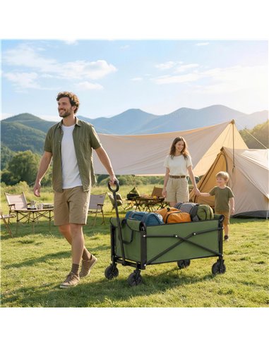 Outsunny 81L Festival Trolley on Wheels, Compact Garden Folding Trolley Cart with Adjustable Handle 80L Green