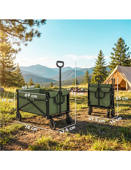 Outsunny 81L Festival Trolley on Wheels, Compact Garden Folding Trolley Cart with Adjustable Handle 80L Green - pic 200233 | FastDaddyshop