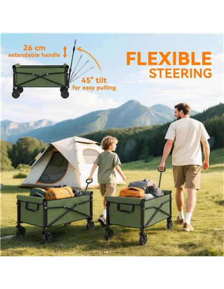 Outsunny 81L Festival Trolley on Wheels, Compact Garden Folding Trolley Cart with Adjustable Handle 80L Green - pic 200235 | FastDaddyshop