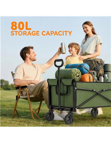Outsunny 81L Festival Trolley on Wheels, Compact Garden Folding Trolley Cart with Adjustable Handle 80L Green