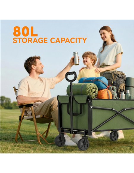 Outsunny 81L Festival Trolley on Wheels, Compact Garden Folding Trolley Cart with Adjustable Handle 80L Green - pic 200236 | FastDaddyshop