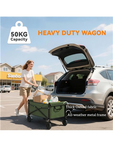 Outsunny 81L Festival Trolley on Wheels, Compact Garden Folding Trolley Cart with Adjustable Handle 80L Green