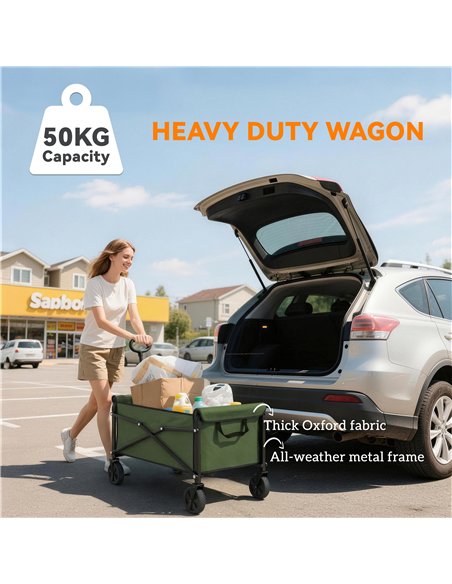 Outsunny 81L Festival Trolley on Wheels, Compact Garden Folding Trolley Cart with Adjustable Handle 80L Green - pic 200237 | FastDaddyshop