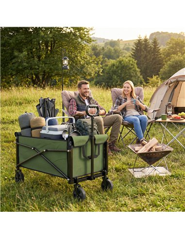 Outsunny 81L Festival Trolley on Wheels, Compact Garden Folding Trolley Cart with Adjustable Handle 80L Green