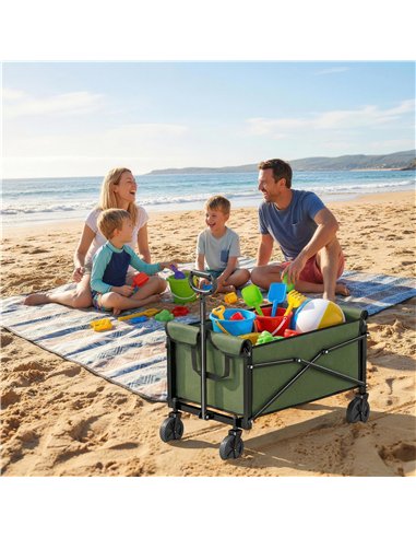 Outsunny 81L Festival Trolley on Wheels, Compact Garden Folding Trolley Cart with Adjustable Handle 80L Green