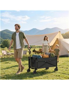 Outsunny 81L Festival Trolley on Wheels, Compact Garden Folding Trolley Cart with Adjustable Handle 80L Black 2