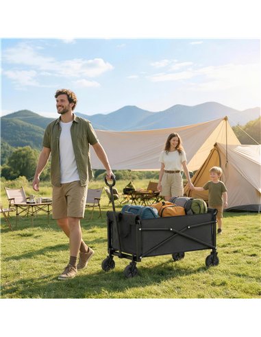 Outsunny 81L Festival Trolley on Wheels, Compact Garden Folding Trolley Cart with Adjustable Handle 80L Black