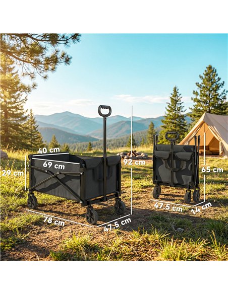 Outsunny 81L Festival Trolley on Wheels, Compact Garden Folding Trolley Cart with Adjustable Handle 80L Black - pic 200242 | FastDaddyshop