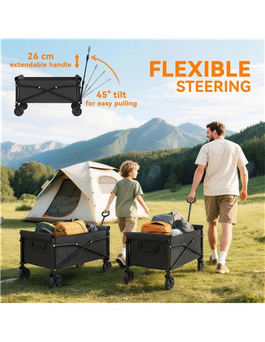 Outsunny 81L Festival Trolley on Wheels, Compact Garden Folding Trolley Cart with Adjustable Handle 80L Black