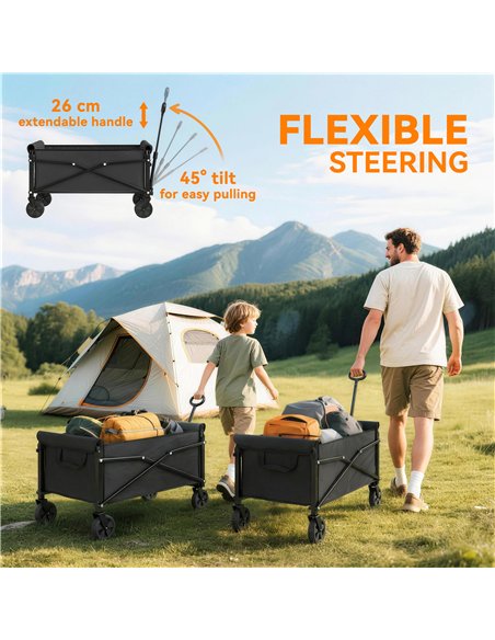 Outsunny 81L Festival Trolley on Wheels, Compact Garden Folding Trolley Cart with Adjustable Handle 80L Black - pic 200244 | FastDaddyshop